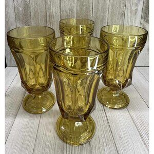 Vtg Anchor Hocking Fairfield Style Amber Glass Wine Water Goblets  7" Set of 4